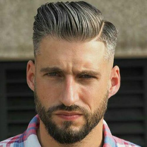 men's haircut slicked back short sides