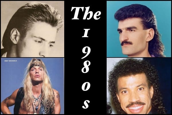 men's hairstyles through the ages - 1980s hairstyles collage