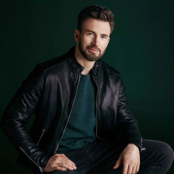 Brushed Up with Circle Beard Captain America Haircut - Chris Evans in his leather Black Jacket.