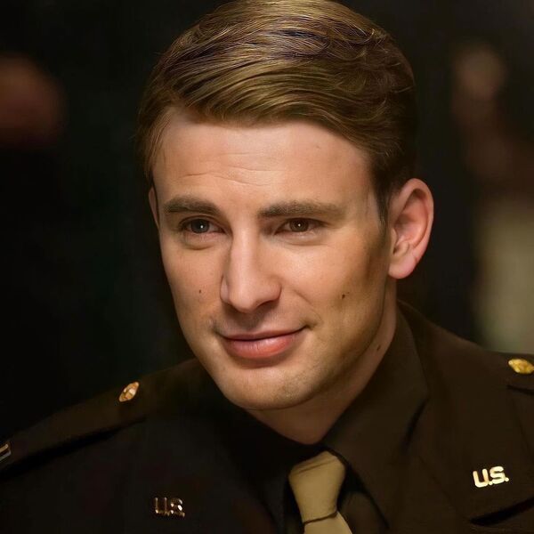 Clean Side Part Captain America Haircut - Chris Evans wearing dark brown suit.