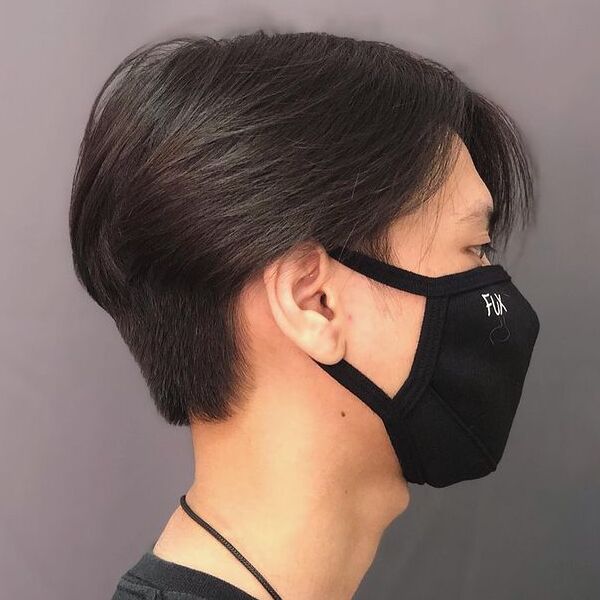 Sleek Straight Curtain Hair - a man wearing a black mask.