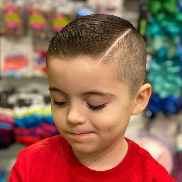 Undercut with Defined Hairline - a little boy wearing a red shirt.