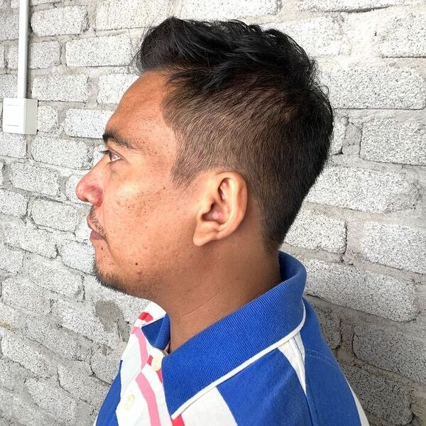Asian Fine Crew Cut - a man wearing stripe polo shirt.