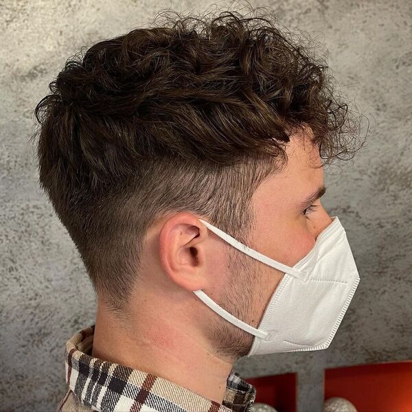 Messed Up Trimmed Fade White Boy Haircut - a man wearing white mask and Burberry inspired polo.