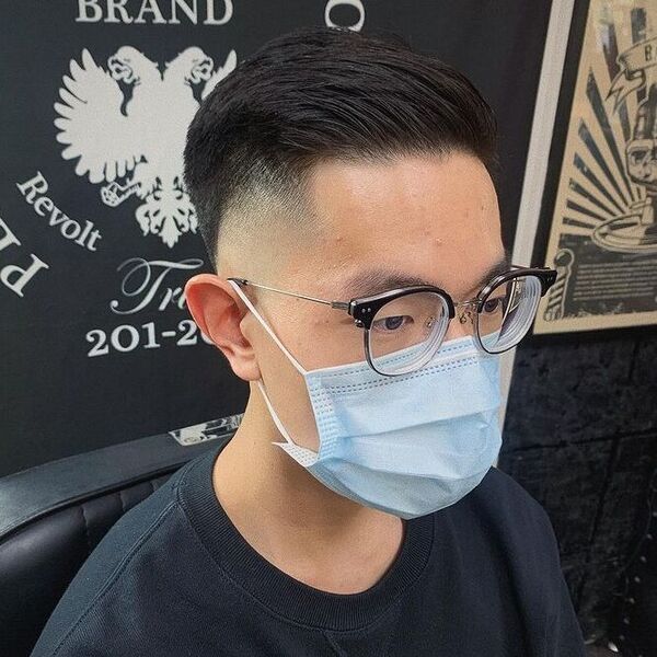 Stiff Haircut - a man wearing glasses and mask in black shirt.