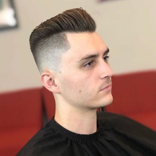 Classic Long Taper Cut with Fade - wearing a black cover