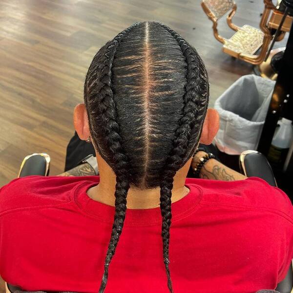 Long Braided Natural Hairstyle - wearing a red shirt