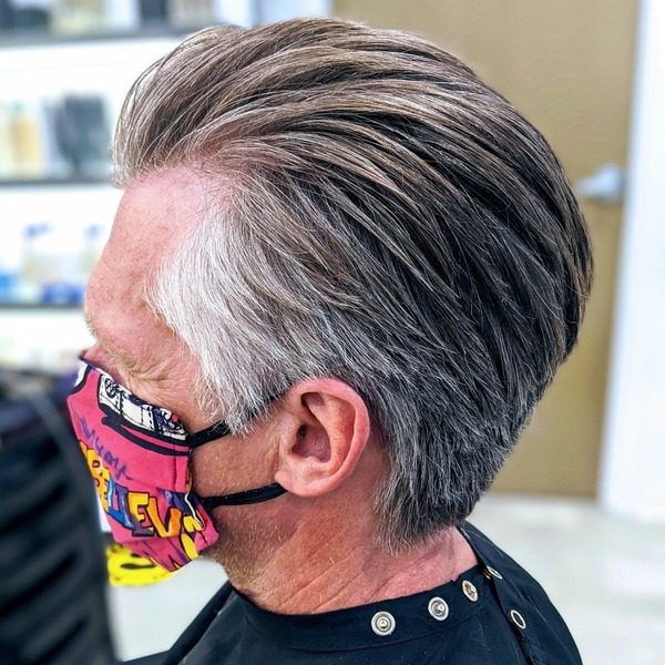 Pushed Back Long Taper Straight Hair - wearing pink cloth mask