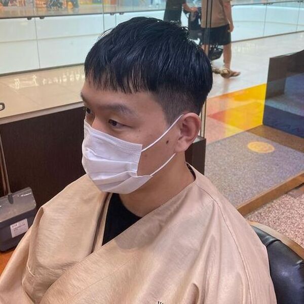 Short Buzz Haircut with Fade Cut - wearing a white facemask