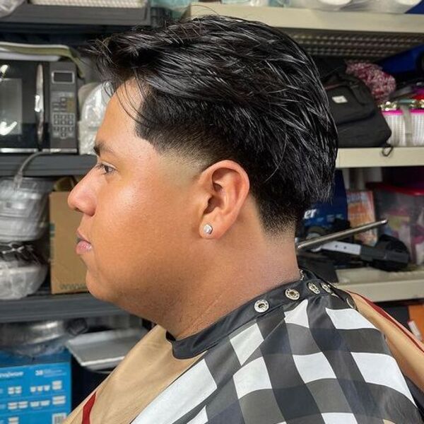 Taper Fade Long Hairstyle - wearing a checkered cover