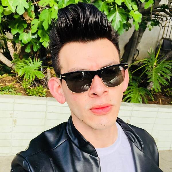 greaser hair - wearing a sunglass and black leather jacket