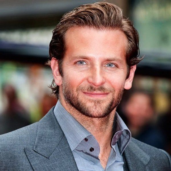Bradley Cooper Hair - wearing gray tuxedo and gray polo