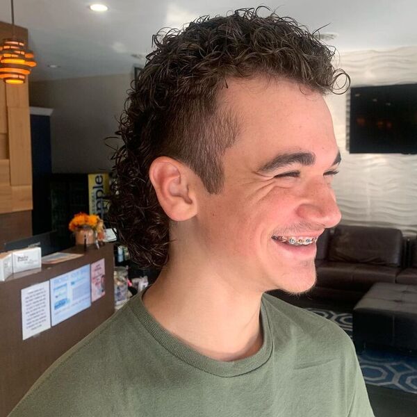 Long Permed Mullet with Mid Faded Haircut - a man with braces