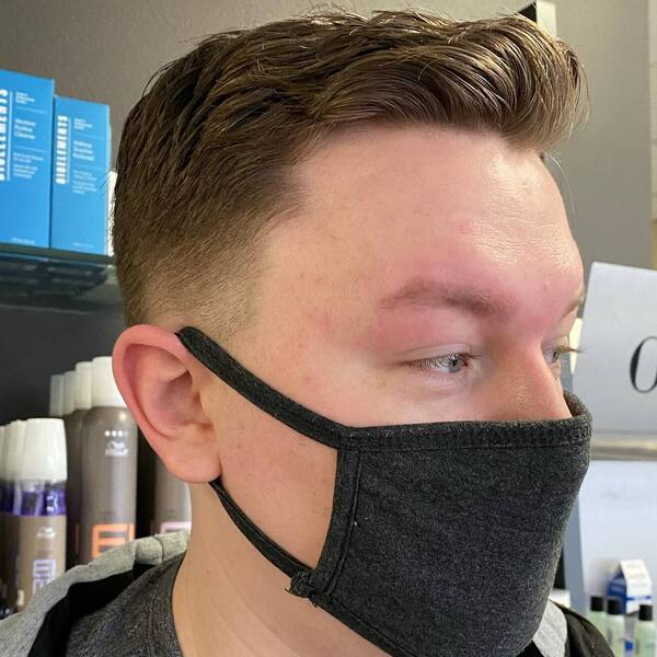 Slicked Back Wavy Hairstyle with Fade Lower Cut - wearing cloth facemask
