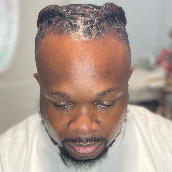 Two Thick Braids with Clean Skin Faded Cut