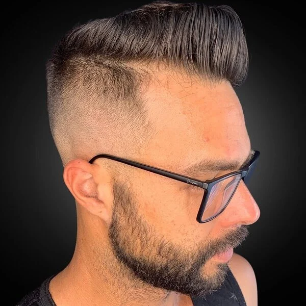 Gentleman Haircut Pompadour Hair with Clean Fade Hairstyle - wearing eyeglass