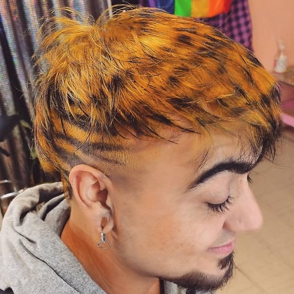 Tiger Lines Hairstyle Full Blonde Mullet Punk - wearing gray hoodie