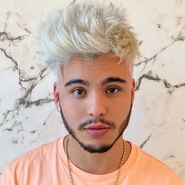 50 Classic Platinum Hair for Men in 2022 - wearing orange shirt