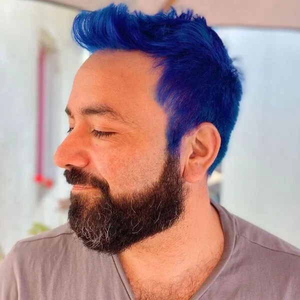 50 Trendy Blue Hairstyles Ideas for Men in 2022 - wearing v neck shirt